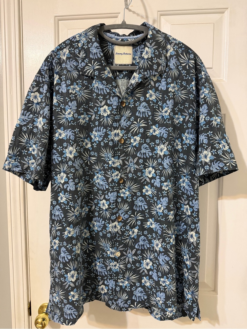 Tommy Bahama Black Shirt with Blue Floral Print